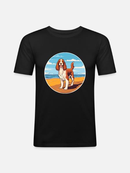 Welsh Springer Spaniel Hundras Tecknad film Kawaii - Slim Fit T-shirt herr - svart