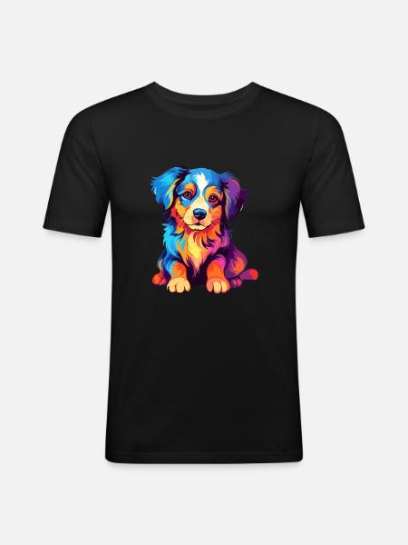 Hund Buntes Aquarell Cartoon Kawaii Tier - Männer Slim Fit T-Shirt - Schwarz
