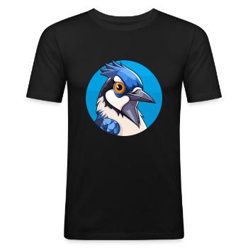 Blauer Eichelhäher Vogel Buntes Glas Bunte Karikatur Kawai - Männer Slim Fit T-Shirt - Schwarz - Vorne - Nik (191cm)