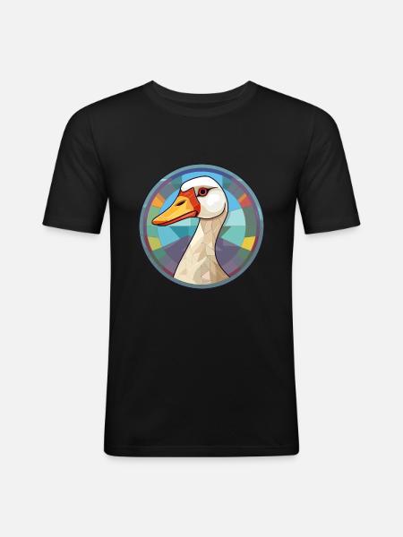 Gänse-Buntglas-Cartoon-Kawaii-Tier - Männer Slim Fit T-Shirt - Schwarz