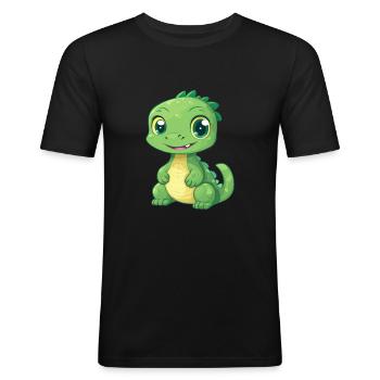 Basilisk Niedlich Glücklich Kawaii Cartoon Clipart Tier - Männer Slim Fit T-Shirt - Schwarz - Vorne - Nik (191cm)