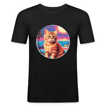 Amerikanische Polydactyl Katze Aquarell Karikatur Kawaii - Männer Slim Fit T-Shirt - Schwarz - Vorne - Nik (191cm)