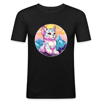 Australische gefleckte Nebelkatze buntes Karikatur-Wasser - Männer Slim Fit T-Shirt - Schwarz - Vorne - Nik (191cm)