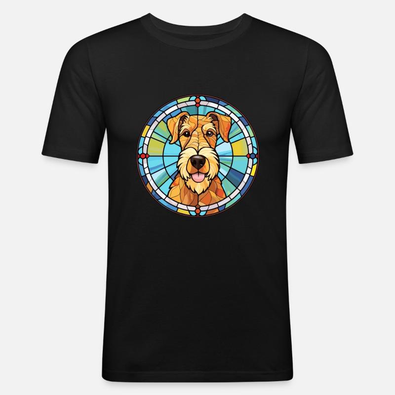 Airedale Terrier Hunderasse Buntes Glas - Männer Slim Fit T-Shirt - Schwarz