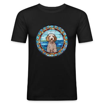 Spanischer Wasserhund Rasse Buntes Glas Wat - Männer Slim Fit T-Shirt - Schwarz - Vorne - Nik (191cm)