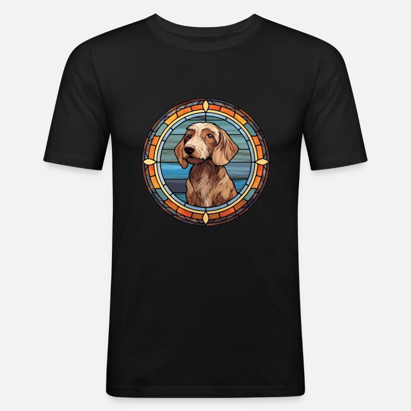 Drahthaardackel Hunderasse Buntglasfarbe - Männer Slim Fit T-Shirt - Schwarz