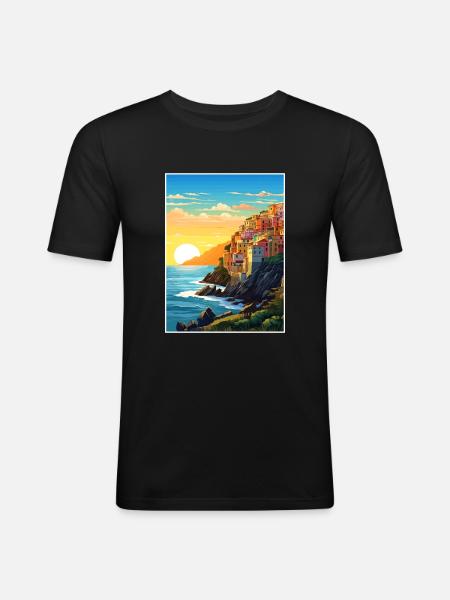 Cinque Terre Italie Décoration Patmos Affiche De Voyage - T-shirt près du corps Homme - noir