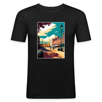 Penrith Decoration Vintage Voyage Poster Souvenir - T-shirt près du corps Homme - noir - Devant - Nik (191cm)