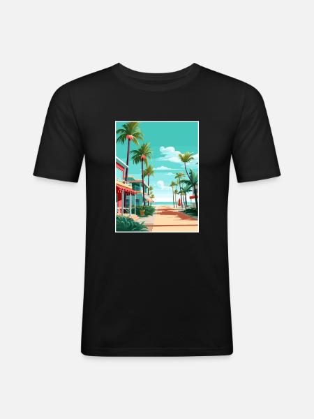 South Beach Texas Vintage Travel Poster Souvenir - Men's Slim Fit T-Shirt - black