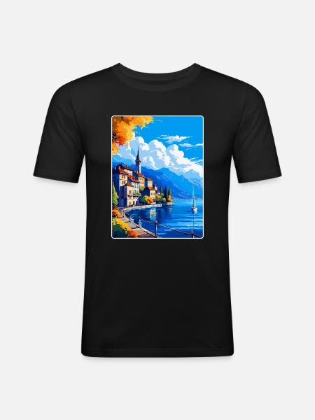 Vevey Switzerland Vintage Travel Poster Souvenir - Men's Slim Fit T-Shirt - black