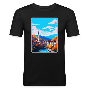 Sarajevo Bosnien Herzegowina Vintage Reiseposter - Männer Slim Fit T-Shirt - Schwarz - Vorne - Nik (191cm)