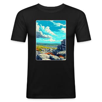 The Burren National Park Ireland Uk Travel Poster - Men's Slim Fit T-Shirt - black - Front - Nik (191cm)