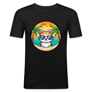 Kätzchen Lustige Cartoon Sommer Strand Sonnenbrille Cool - Männer Slim Fit T-Shirt - Schwarz - Vorne - Nik (191cm)