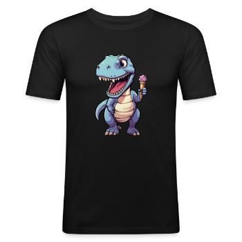 Dino mange de la glace - T-shirt près du corps Homme - noir - Devant - Nik (191cm)