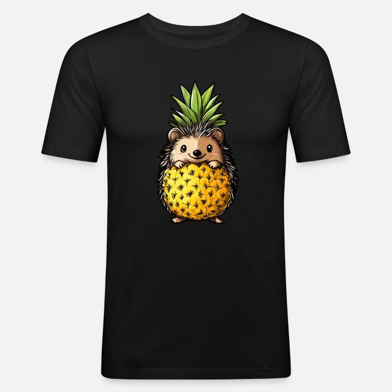 Ananas Igel - Männer Slim Fit T-Shirt - Schwarz