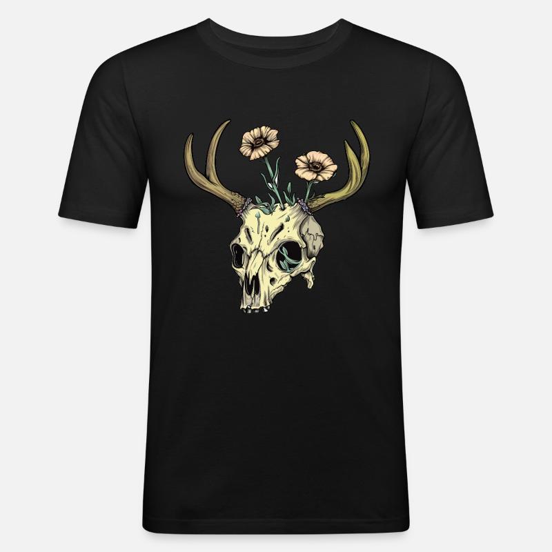 Wendigo Blumen Schädel Wild - Männer Slim Fit T-Shirt - Schwarz