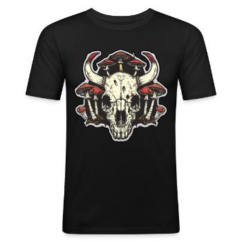 Schädel Pilze Naturmotiv - Männer Slim Fit T-Shirt - Schwarz - Vorne - Nik (191cm)