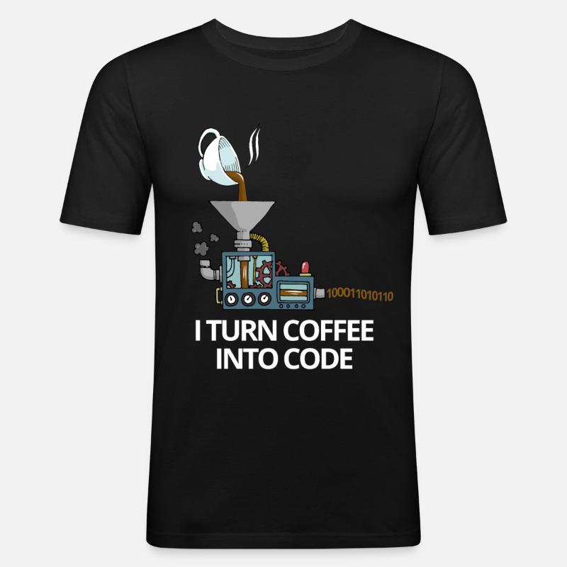Programmierer Kaffee in Code Informatik Geschenk - Männer Slim Fit T-Shirt - Schwarz