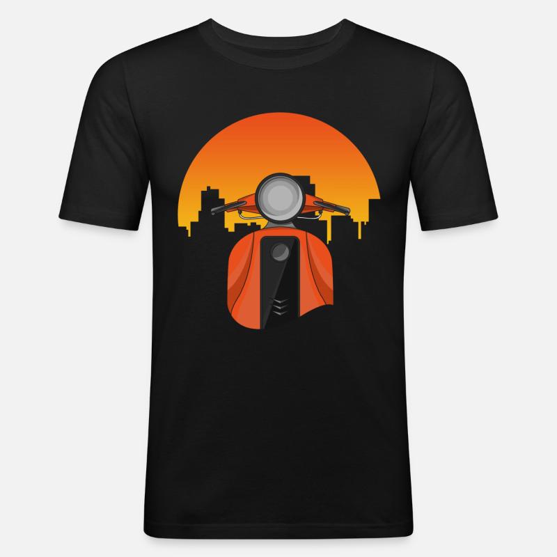 Moped mit Häuser - Männer Slim Fit T-Shirt - Schwarz