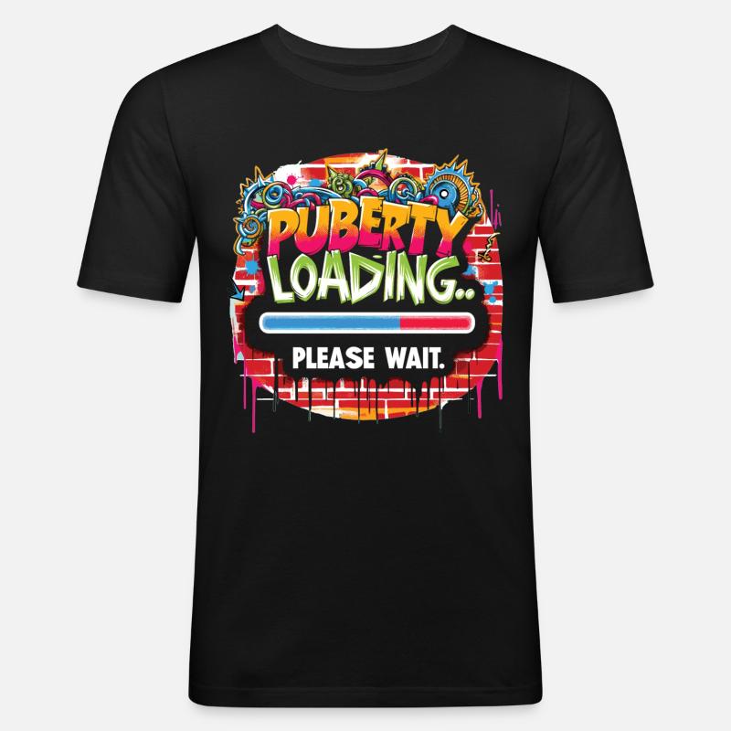 Pubertät läd... bitte warten - Männer Slim Fit T-Shirt - Schwarz