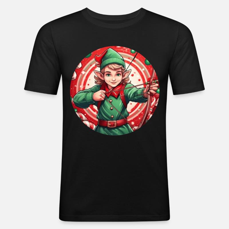 Weihnachtself Bogenschießen - Männer Slim Fit T-Shirt - Schwarz