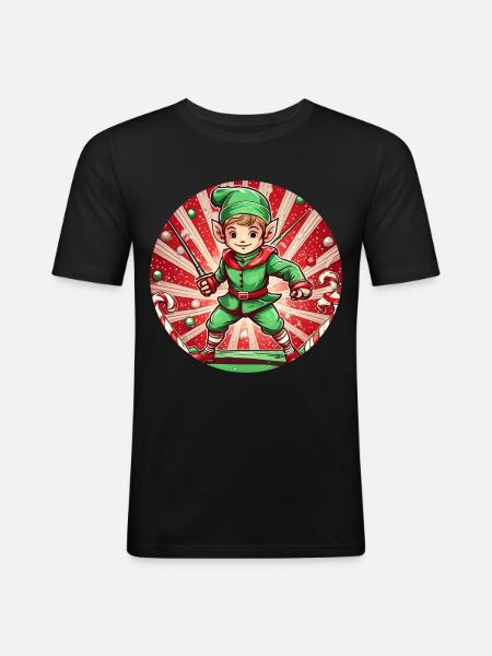 Christmas Elf Fencing - Men's Slim Fit T-Shirt - black
