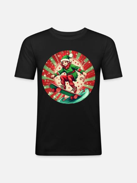 Christmas Elf Skateboarding - Men's Slim Fit T-Shirt - black