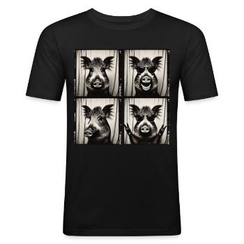 Wildschwein mit Sonnenbrille – Rocker Style - Männer Slim Fit T-Shirt - Schwarz - Vorne - Nik (191cm)