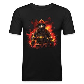 Feuerwehrmann - Männer Slim Fit T-Shirt - Schwarz - Vorne - Nik (191cm)
