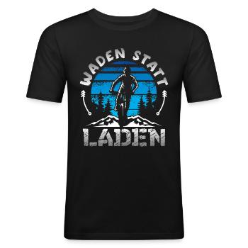 Waden statt Laden - Männer Slim Fit T-Shirt - Schwarz - Vorne - Nik (191cm)