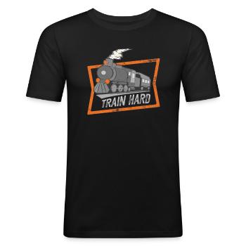 Dampflok Lokomotive Eisenbahnliebhaber Lover - Männer Slim Fit T-Shirt - Schwarz - Vorne - Nik (191cm)