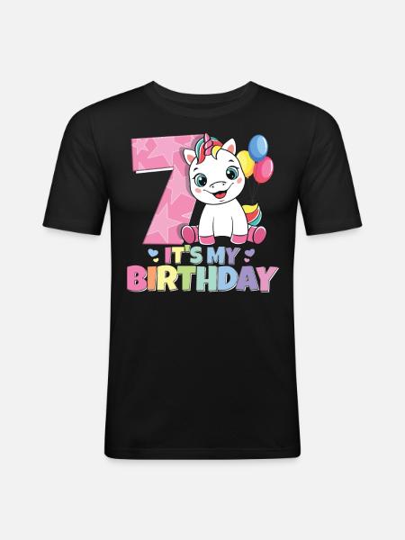 Rainbow Unicorn 7th Birthday Girl 7 år - Slim Fit T-shirt herr - svart