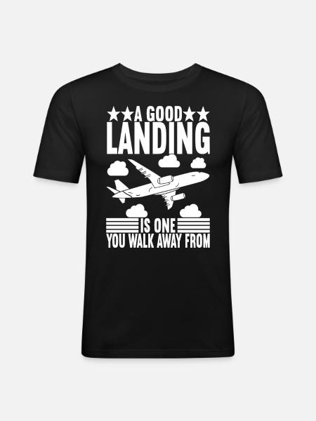 Pilot Flugzeug - Männer Slim Fit T-Shirt - Schwarz
