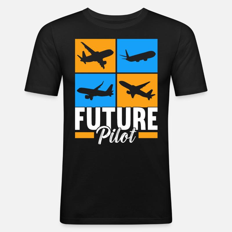 Pilot Flugzeug - Männer Slim Fit T-Shirt - Schwarz