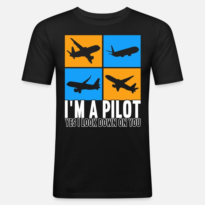 Pilot Flugzeug - Männer Slim Fit T-Shirt - Schwarz
