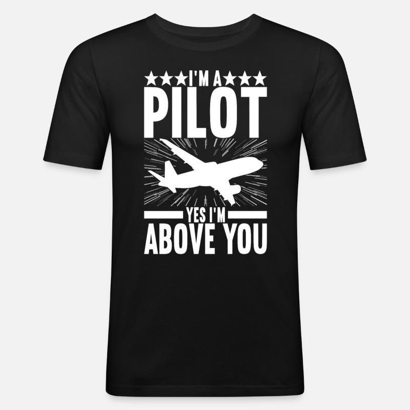 Pilot Flugzeug - Männer Slim Fit T-Shirt - Schwarz