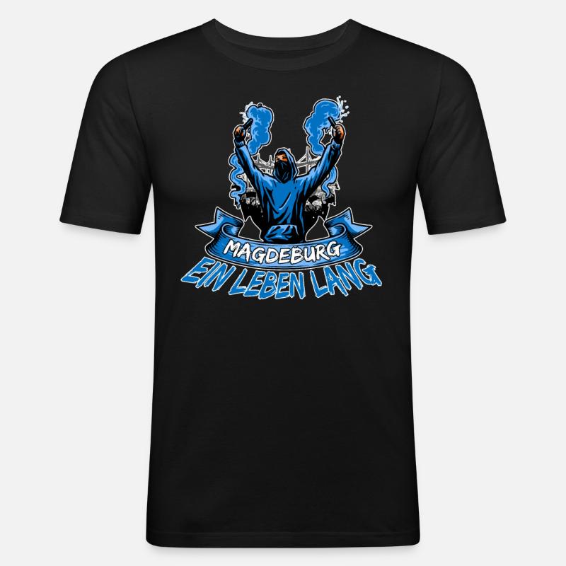 Magdeburg ein Leben lang - Männer Slim Fit T-Shirt - Schwarz