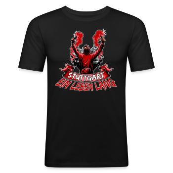 Stuttgart ein Leben lang - Männer Slim Fit T-Shirt - Schwarz - Vorne - Nik (191cm)