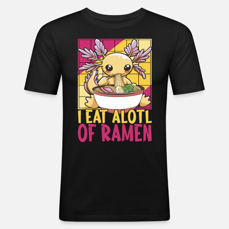 Anime Ramen Axolotl - Männer Slim Fit T-Shirt - Schwarz