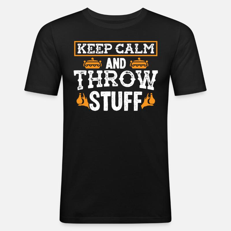 Calm an throw Stuff - Männer Slim Fit T-Shirt - Schwarz