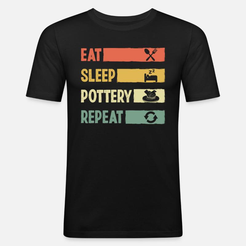 Sleep Pottery Repeat - Männer Slim Fit T-Shirt - Schwarz