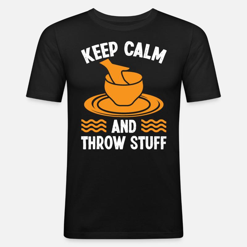 Keep Calm and throw Stuff - Männer Slim Fit T-Shirt - Schwarz