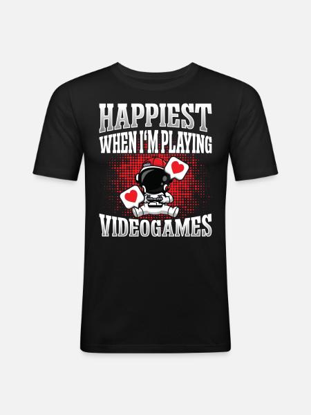 Happiest when i'm Playing Videogames - Men's Slim Fit T-Shirt - black