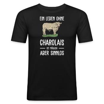 Charolais Rind I Frankreich Rinderzucht für - Männer Slim Fit T-Shirt - Schwarz - Vorne - Nik (191cm)