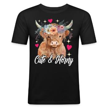 Highland Cow Hochlandkuh - Männer Slim Fit T-Shirt - Schwarz - Vorne - Nik (191cm)