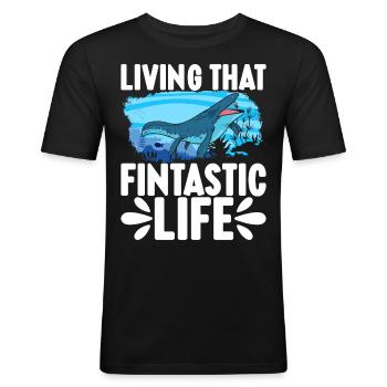 Mosasaurus Dinosaurier - Männer Slim Fit T-Shirt - Schwarz - Vorne - Nik (191cm)