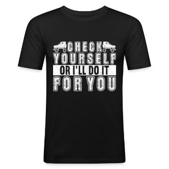 Roller derby - T-shirt près du corps Homme - noir - Devant - Nik (191cm)
