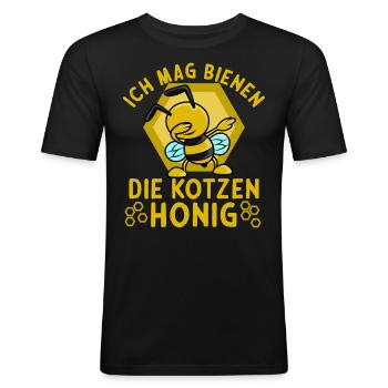 Biene Spruch Ich mag Bienen die kotzen Honig - Männer Slim Fit T-Shirt - Schwarz - Vorne - Nik (191cm)