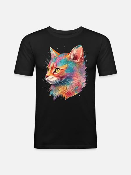Katt Illustration Katt Ritning Pastell Katt - Slim Fit T-shirt herr - svart