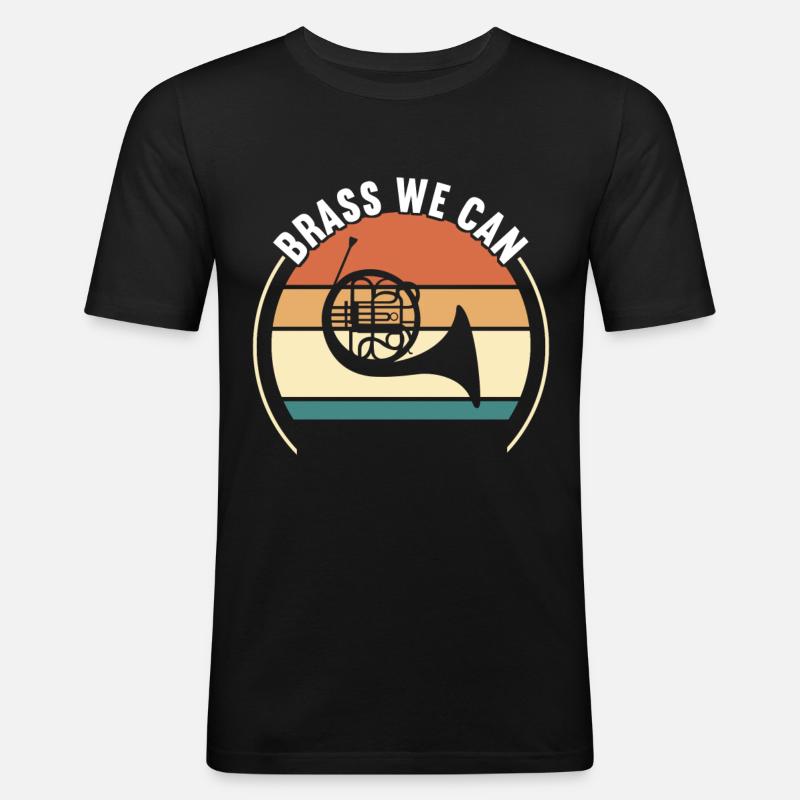 Horn Blechblasinstrument - Männer Slim Fit T-Shirt - Schwarz